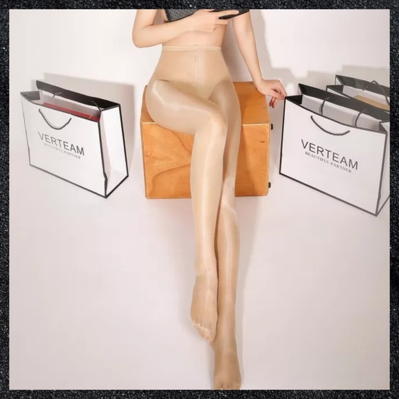 Gold Shiny Crotchless High Waisted Pantyhose - Picture 5 of 8